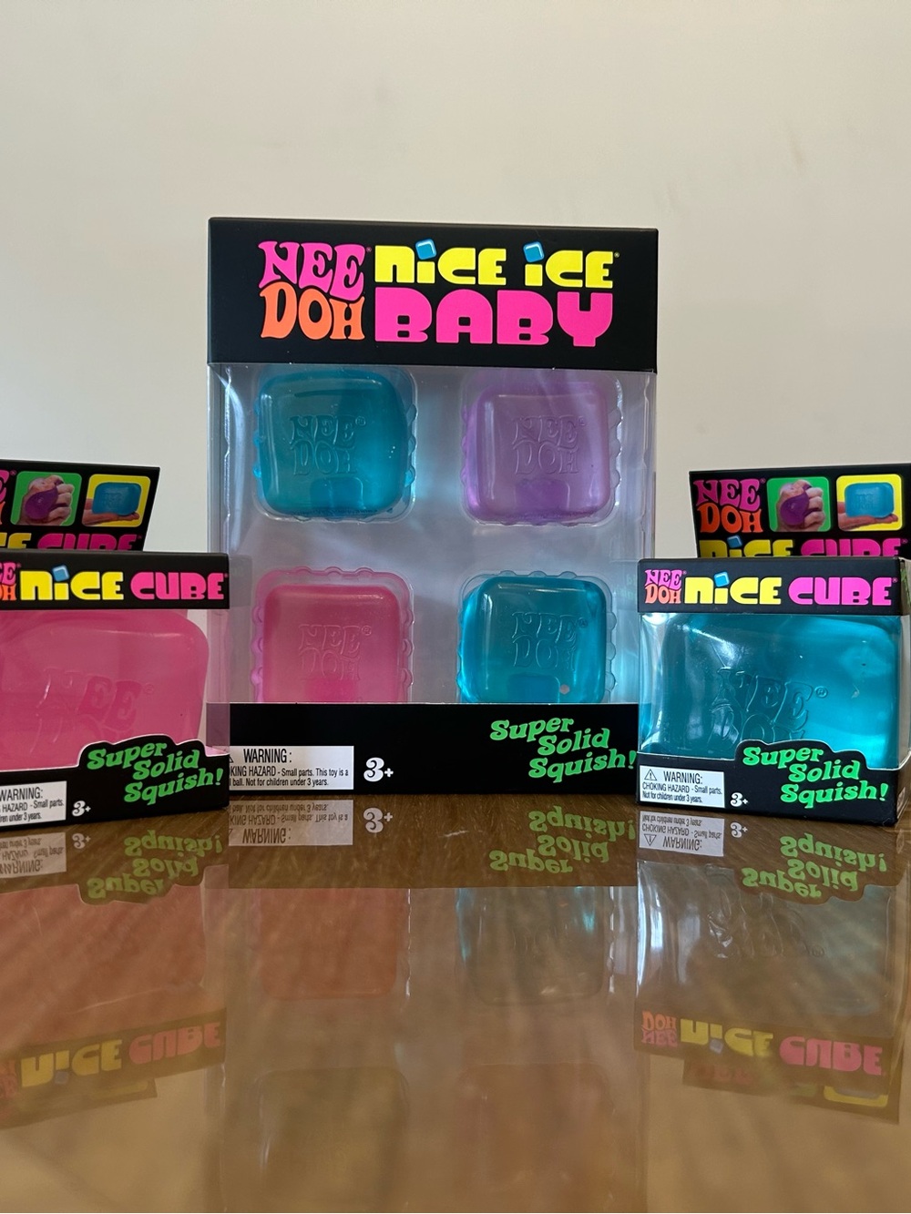 NeeDoh Nice Ice Baby Squish Cube Set and Blue & Pink Nice Cube Bundle